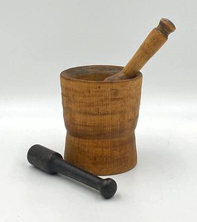 Antique Wood Mortar and Pestle