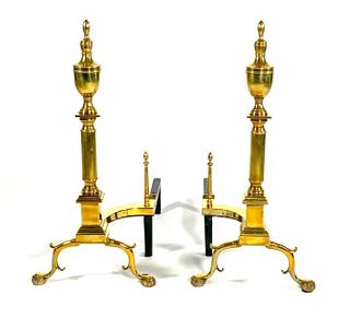 Pair of Rostand Federal Style Brass Andirons