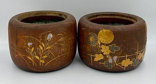 Pair of Japanese Wood and Lacquer Hibachis, Meiji