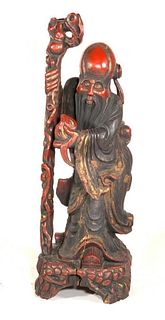 Large Carved Chinese Wood Figure of Li Tieguai