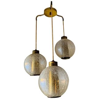 3 Globe Pendant/Chandelier With Crackle Glass & Brass