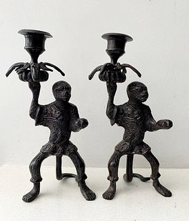 Pair of Monkey Candle Holders in solid Bronze