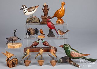 Carved folk art birds