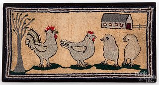 American hooked rug, early 20th c., with chickens