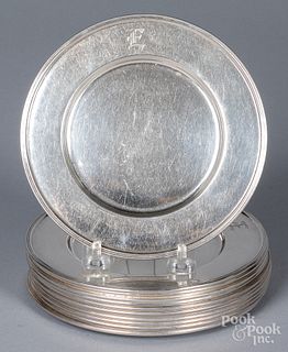 Set of twelve sterling silver plates