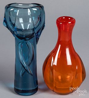 Two Labino art glass vases