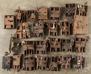 Collection of antique iron door locks.