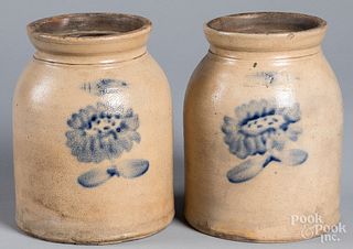 Near pair of Pennsylvania stoneware crocks, 19th c