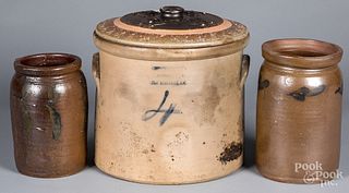 Three cobalt decorated stoneware crocks, 19th c.