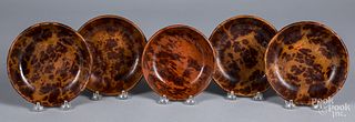 Five redware shallow bowls, 19th c.