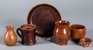 Six pieces of American redware, 19th c.