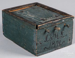 Painted pine slide lid box, dated 1841