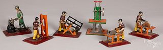 Five German painted tin steam toys