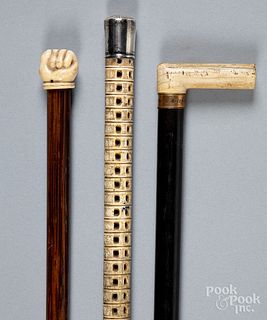 Three canes/walking sticks, 19th c.,