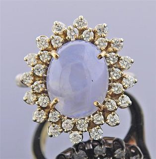 14K Gold Diamond Star Sapphire Ring
