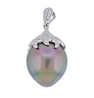 18K Gold Diamond Tahitian South Sea Pearl Pendant