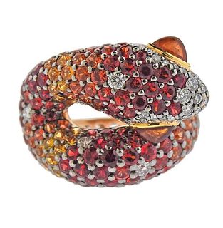18k Gold Multi Color Sapphire Diamond Snake Ring
