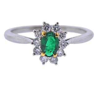 Tiffany &amp; Co Platinum Diamond Emerald Ring