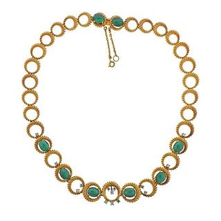 1960s 18K Gold Diamond Malachite Necklace