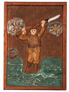 Folk Art Carved and Painted WWI Plaque 