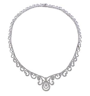 18k Gold Diamond Silver Tiara Necklace 