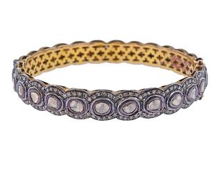 18K Gold Silver Rose Cut Diamond Bangle Bracelet