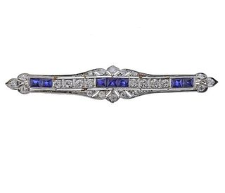 Platinum 14K Gold Diamond Sapphire Brooch Pin