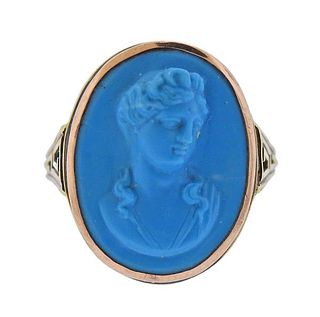 Antique Victorian 14K  Gold Turquoise Cameo Ring 