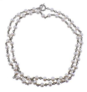 Silver Pearl Toggle Long Necklace