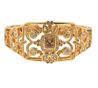18k Gold 4.11ctw Diamond Cuff Bracelet 
