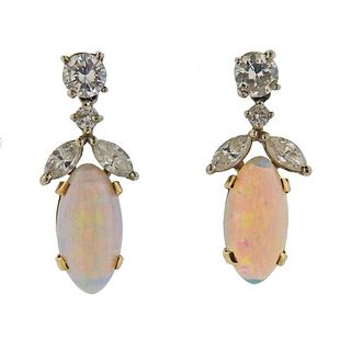 14K Two Tone Gold Diamond Opal Earrings