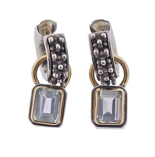 Silver 14K Gold Rock Crystal Day &amp; Night Earrings