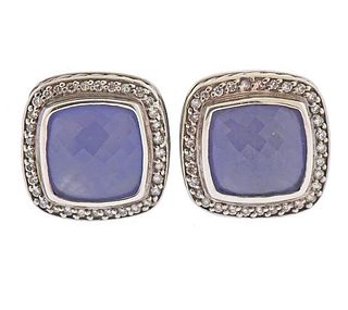 David Yurman Silver Diamond Chalcedony Earrings