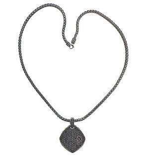 David Yurman Silver Black Diamond Pendant Necklace
