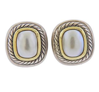 David Yurman Silver 14k Gold Mabe Pearl Earrings