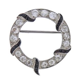 Art Deco 18K Gold Diamond Onyx Brooch Pin