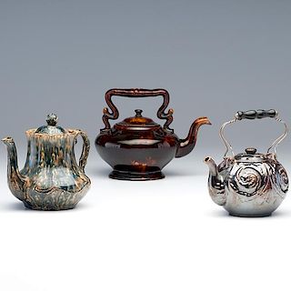 Rockingham and Multiglaze Pottery Teapots 