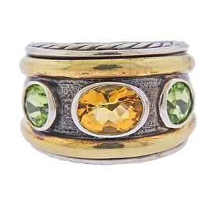 David Yurman Silver 14K Gold Citrine Peridot Ring