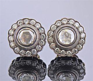 14k Gold Silver Rose Cut Diamond Earrings