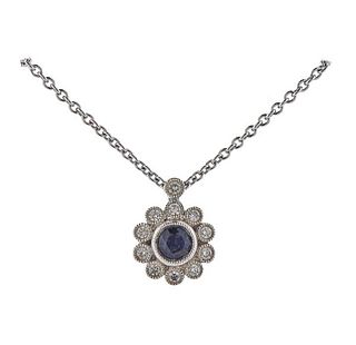 14K Gold Diamond Sapphire Pendant Necklace 