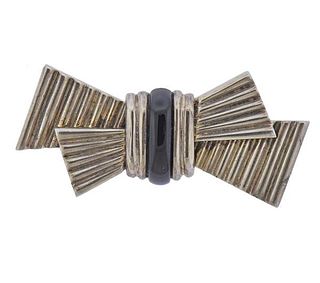 Tiffany &amp; Co Silver Onyx Bow Brooch Pin