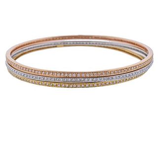 18K Tri Color Gold Diamond Bangle Bracelet Set