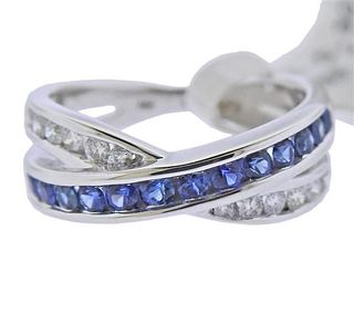 Kallati White Gold Sapphire Diamond Crossover Ring