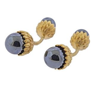 Tiffany &amp; Co 18K Gold Hematite Acorn Cufflinks