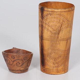 Early Carved Wood and Horn Cups 