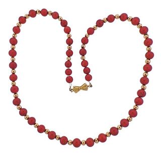 18K Gold Coral Bead Necklace
