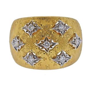 Italian 18K Gold Diamond Wide Band Ring 
