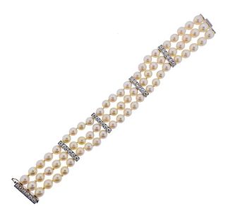 Platinum Diamond Pearl Bracelet