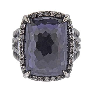 David Yurman Silver Diamond Amethyst Ring
