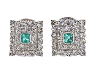 18K 14k Gold Diamond Emerald Earrings